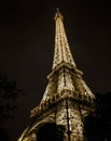 The Eiffel Tower glittering with lights rushing into the dark night sky
