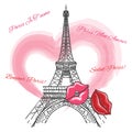 Eiffel Tower, Heart And Lips Poster