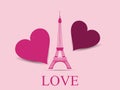 Eiffel Tower with hearts. Paris. Postcard Valentine's Day. Vecto