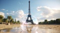 Eiffel tower hyper realistic, inside a soap bubble soft lightning
