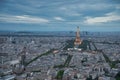 Eiffel tower illuminated at night seen from Montparnasse tower, Paris, France Royalty Free Stock Photo