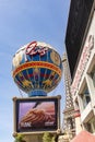 The eiffel tower in Las Vegas at the strip, with replica of the balloon of the brothers Montgolfier at the Paris Paris casino and Royalty Free Stock Photo