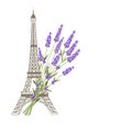 Eiffel tower with lavender flowers. Royalty Free Stock Photo
