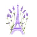 Eiffel tower with lavender flowers. Royalty Free Stock Photo