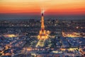 Eiffel Tower Light Performance Show at night, Paris, France. Aerial view. Royalty Free Stock Photo