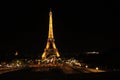 Eiffel Tower light performance show in twilight. Paris, France. Royalty Free Stock Photo