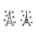 Eiffel tower line and glyph icon, france and paris, architecture sign, vector graphics, a linear pattern on a white