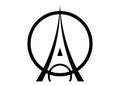 Eiffel Tower logo icon, minimalist style. Symbol french, Paris, holiday, travel tour. Black silhouette tall building Eiffel Tower