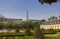 The Eiffel Tower and the manicured garden of Les Invalides Paris