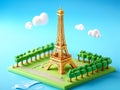 Eiffel Tower Miniature in a 3D Rendered Scene