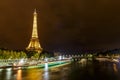 Eiffel Tower at Night and the Iena Bridge Royalty Free Stock Photo