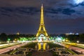 Eiffel tower at night illuminationm Paris, France Royalty Free Stock Photo