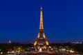 Eiffel Tower at night with light on in Paris Royalty Free Stock Photo