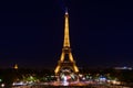 Eiffel Tower at night with light on in Paris Royalty Free Stock Photo