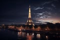The Eiffel Tower by night in Paris. Paris by night. Monument of the city of Paris. Magnificent view of the Eiffel Tower.