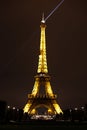 Eiffel Tower at Night with Searchlights