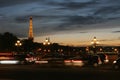 The Eiffel Tower, night viewed from Pont Alexandre lll, in Paris, France. The tower is illuminated at night by 20,000 lights. Royalty Free Stock Photo