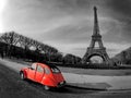 Eiffel Tower with old french red car Royalty Free Stock Photo