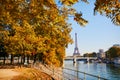 Eiffel tower over the river Seine on a bright fall day in Paris, France Royalty Free Stock Photo