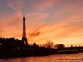 Eiffel Tower over the sunset in Paris, France Royalty Free Stock Photo