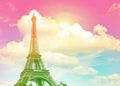 Eiffel Tower Paris against colorful blue sunset sky Royalty Free Stock Photo