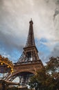 Eiffel Tower In Paris Against Dramatic Twilight Sky At Evening Summer Time.