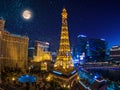 Eiffel tower at Paris casino aerial view from Ballys hotel at night Royalty Free Stock Photo