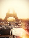 Eiffel Tower, Paris. Dawn fog Royalty Free Stock Photo