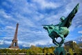 Eiffel Tower, Paris, Fance. Jeanne d'Arc statue Royalty Free Stock Photo