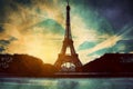 Eiffel Tower in Paris, Fance in retro style. Royalty Free Stock Photo