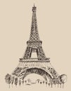 Eiffel Tower, Paris France Architecture, Vintage Engraved Illustration