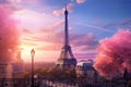 Eiffel Tower in Paris, France. Beautiful sunset over the Eiffel Tower, AI Generated Royalty Free Stock Photo