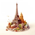 Eiffel tower in Paris, France. City miniature icon. Created with generative Ai