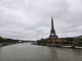 Eiffel Tower, Paris, France, cloudy, view from Seine Royalty Free Stock Photo