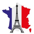 Eiffel tower. Paris. France. Emblem icon with tricolor flag. Vector illustration. Royalty Free Stock Photo