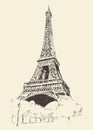 Eiffel Tower Paris France Engraved Hand Drawn