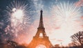 Eiffel tower Paris, France with fireworks - Celebrating New Year in the city Royalty Free Stock Photo