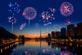 Eiffel Tower (Paris, France) with fireworks