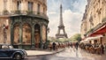 Eiffel Tower Paris, France Oil Painting Wallpaper Illustration Background Watercolor Ink Royalty Free Stock Photo