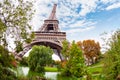 Eiffel Tower in Paris France and pond near