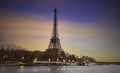 Eiffel tower in Paris, France with Scenic panorama of the river Seine under the twilight skyline