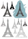 Eiffel Tower Paris France separate elements in different styles separately