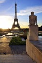 Eiffel tower. Paris. France. Statue and sunrise. Royalty Free Stock Photo