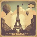 Eiffel tower in Paris, France. Vintage touristic postcard. Created with generative Ai Royalty Free Stock Photo