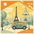 Eiffel tower in Paris, France. Vintage touristic postcard. Created with generative Ai Royalty Free Stock Photo