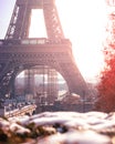 Eiffel tower, paris, france in winter, a snowy day view from Trocadero, romantic city. Royalty Free Stock Photo