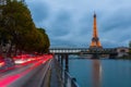 Eiffel Tower in Paris with light performance show at night Royalty Free Stock Photo