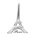 Eiffel Tower. Paris. Line graphics illustration. Isolated on a white background