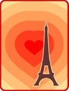 Eiffel tower in Paris. Outline silhouette. Gradient radiant backdrop