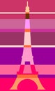 Eiffel tower in Paris. Outline silhouette from gradient stripes.